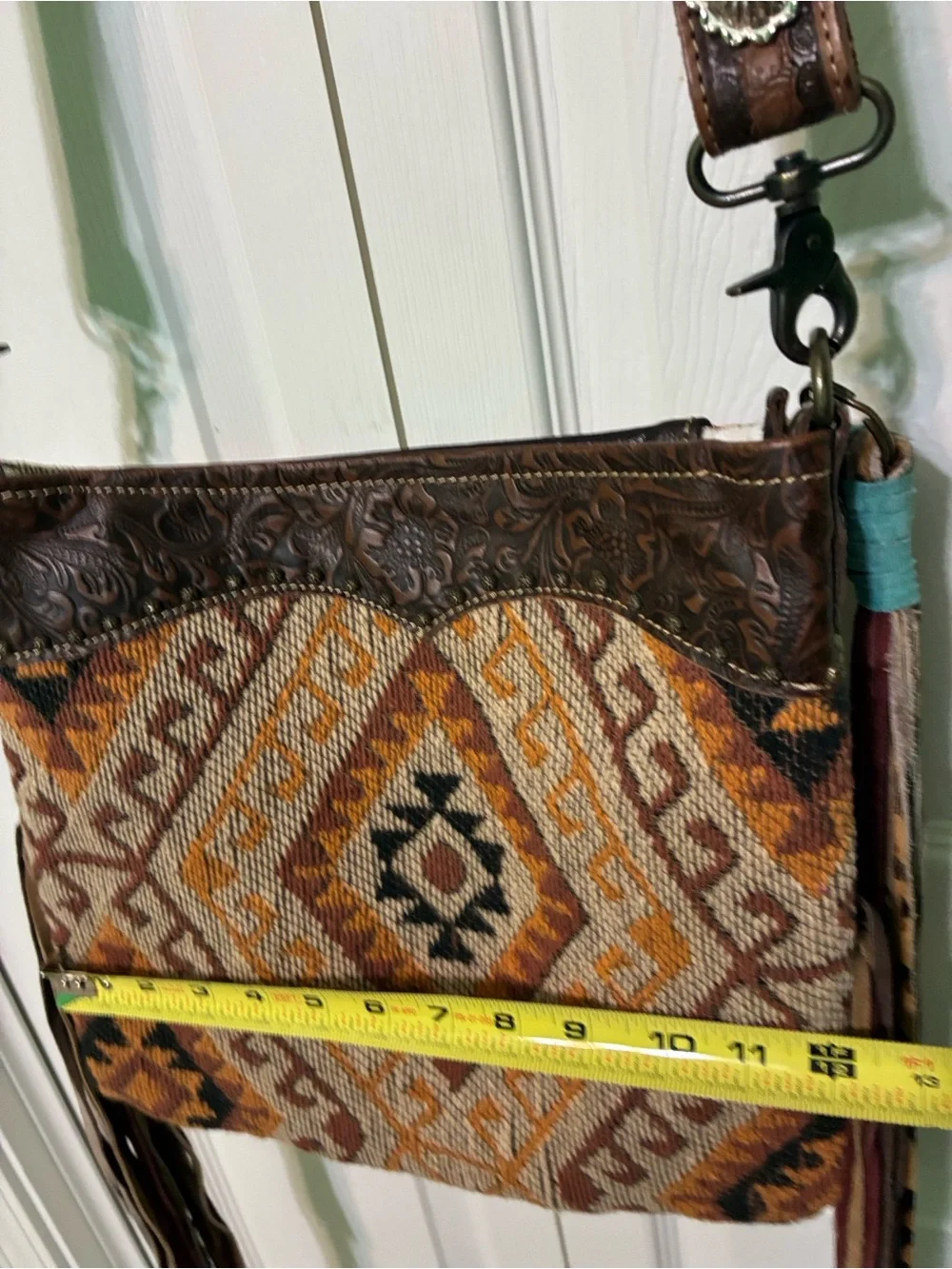 🌟Myra Bag Brown and Tan Southwestern Tapestry Crossbody with Fringe